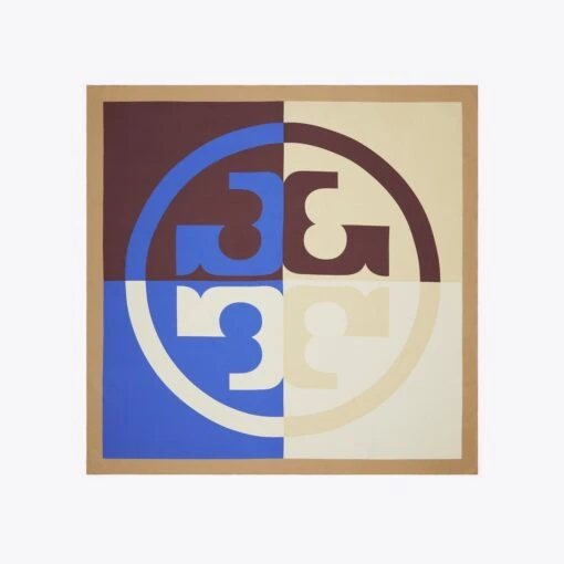 Tory Burch Color Block Logo Oversized Double-Sided Silk Square Scarf