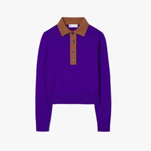 Contrast Collar Long-Sleeve Polo