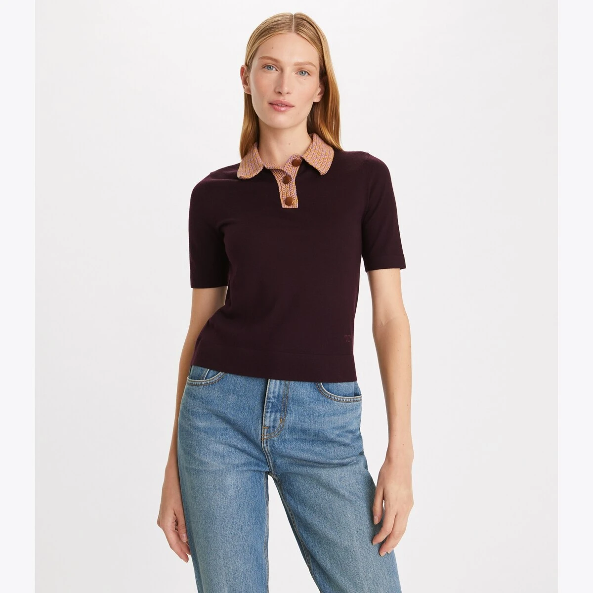 Tory Burch Crochet Collar Knit Polo 1 Tory Burch Crochet Collar Knit Polo