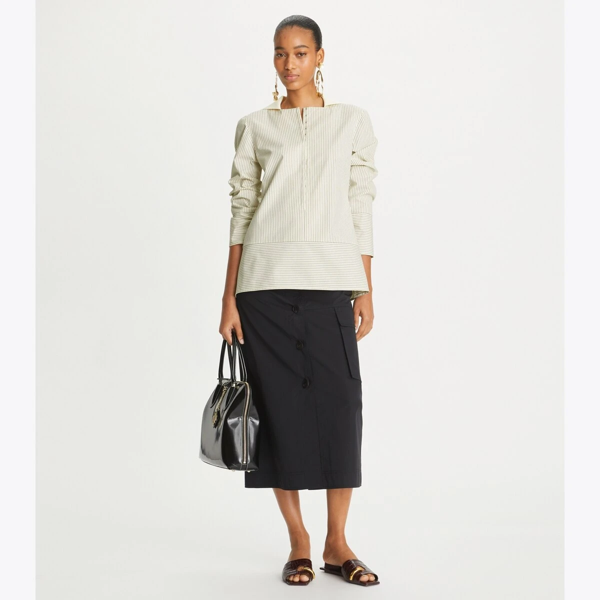 Tory Burch Hook-And-Eye Cotton Poplin Tunic 1 Tory Burch Hook-And-Eye Cotton Poplin Tunic