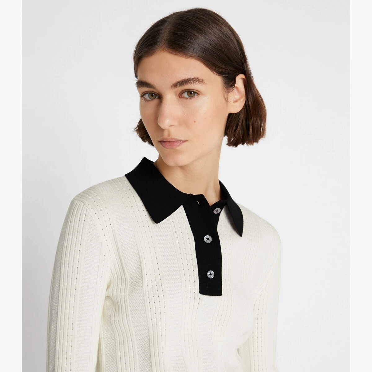 Long Sleeve Cotton Pointelle Polo 1 Long Sleeve Cotton Pointelle Polo