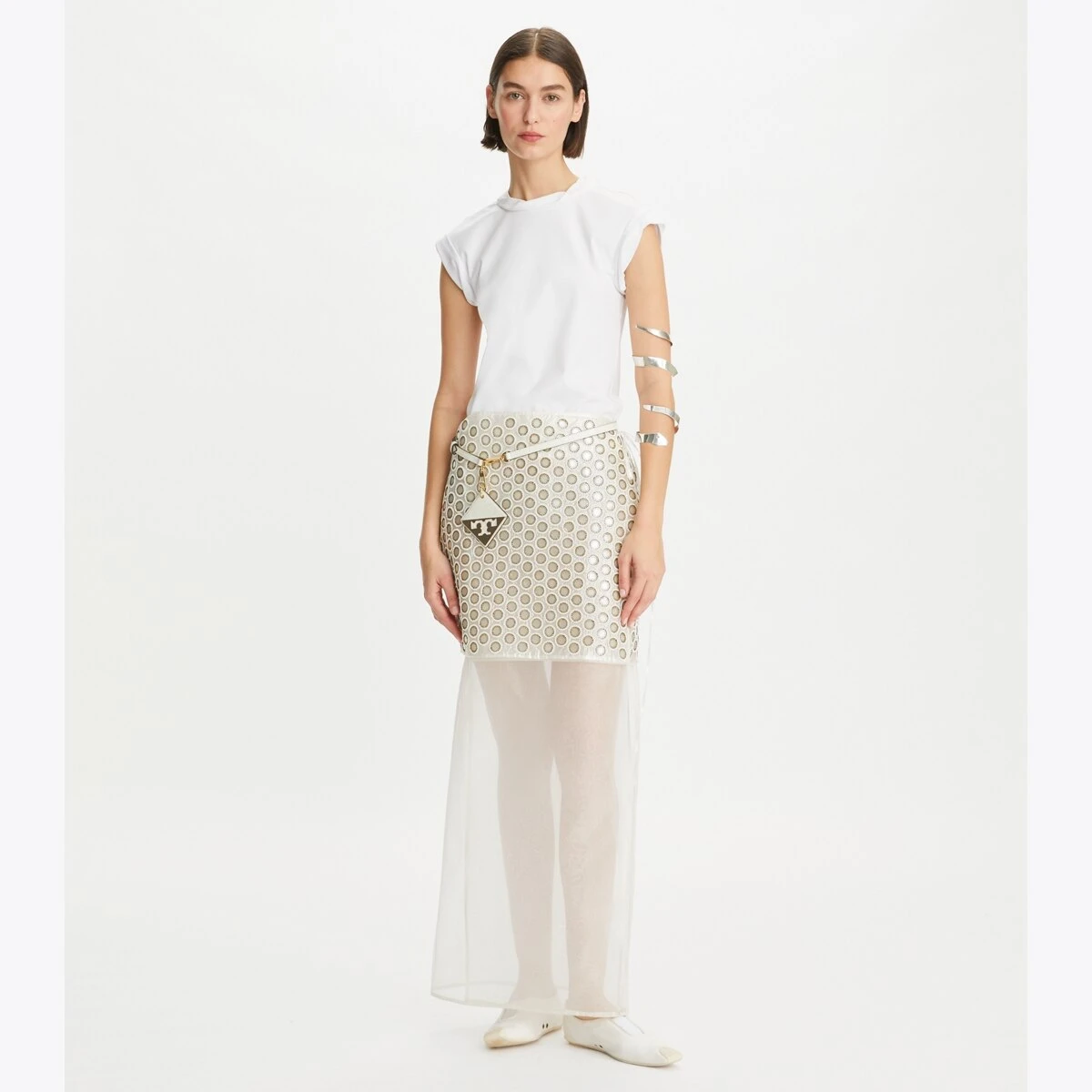 Tory Burch Mirror Embellished Double-Layer Skirt 1 Tory Burch Mirror Embellished Double-Layer Skirt