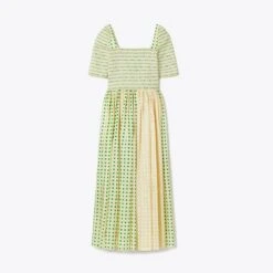 Tory Burch Printed Silk Smocked Dress