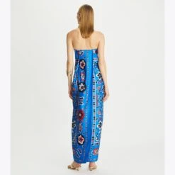 Tory Burch Printed Silk Strapless Dress