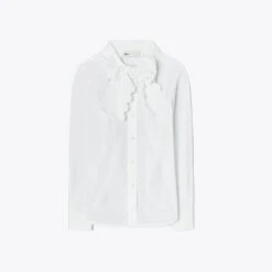 Tory Burch Scalloped Poplin Bow Blouse