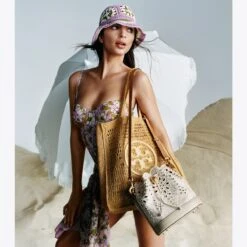 Tory Burch Straw Crochet Short-Brim Bucket Hat