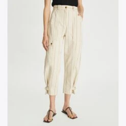 Tory Burch Striped Cotton Canvas Pant