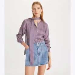 Tory Burch Striped Viscose Bow Blouse