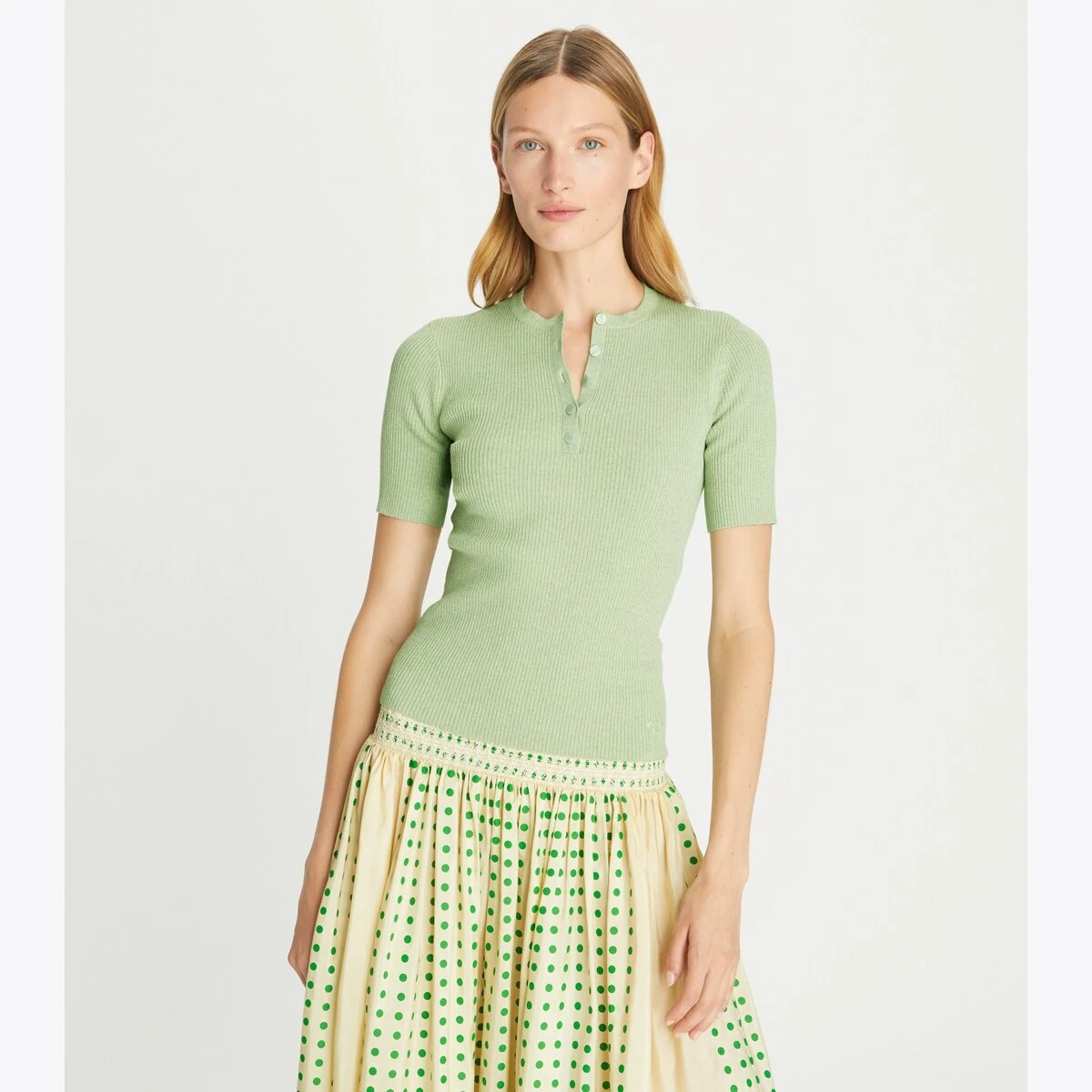 Tory Burch Viscose Ribbed Henley 1 Tory Burch Viscose Ribbed Henley